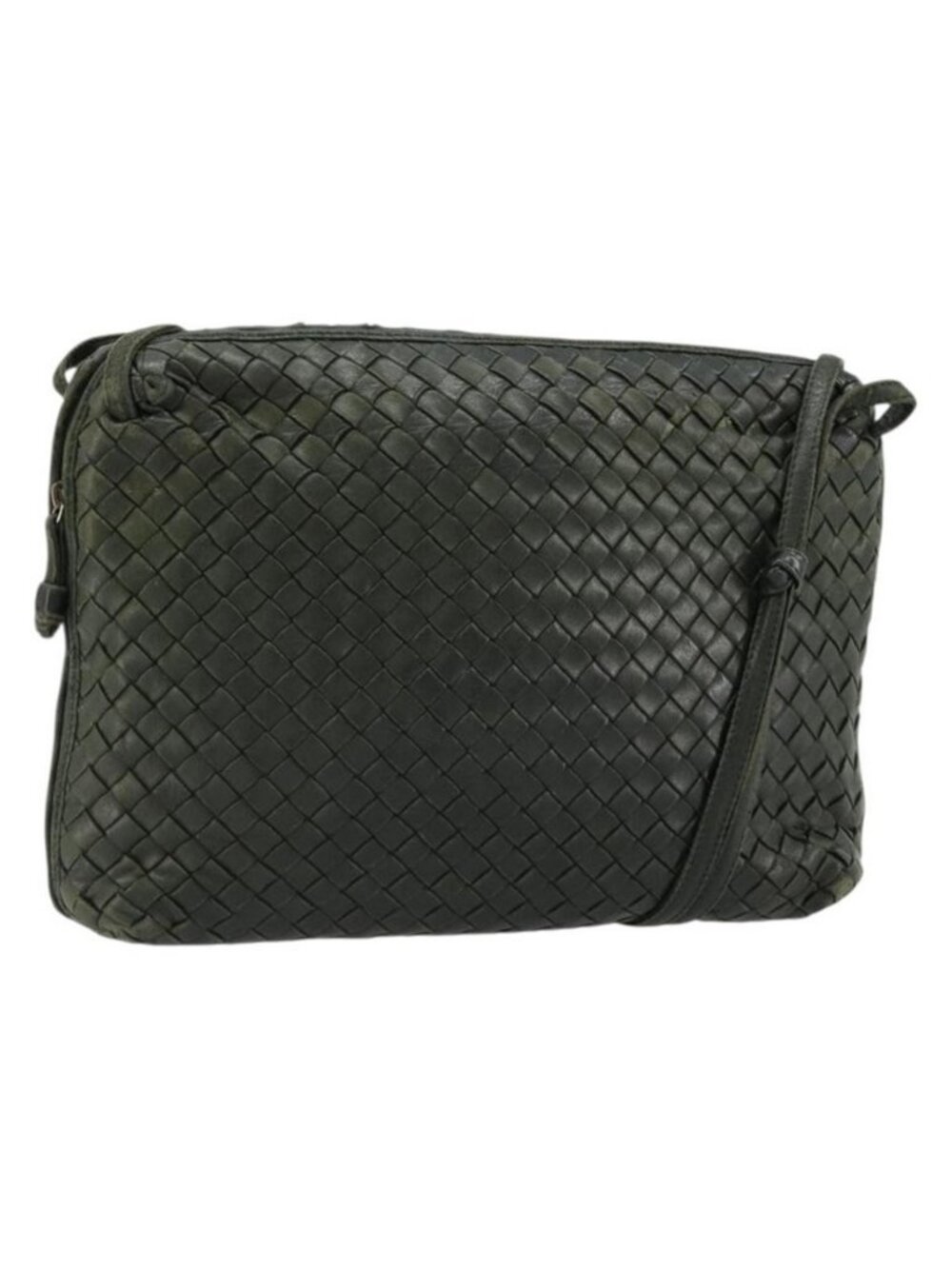 Authentic BOTTEGA VENETA INTRECCIATO Shoulder Bag Leather Green Gold